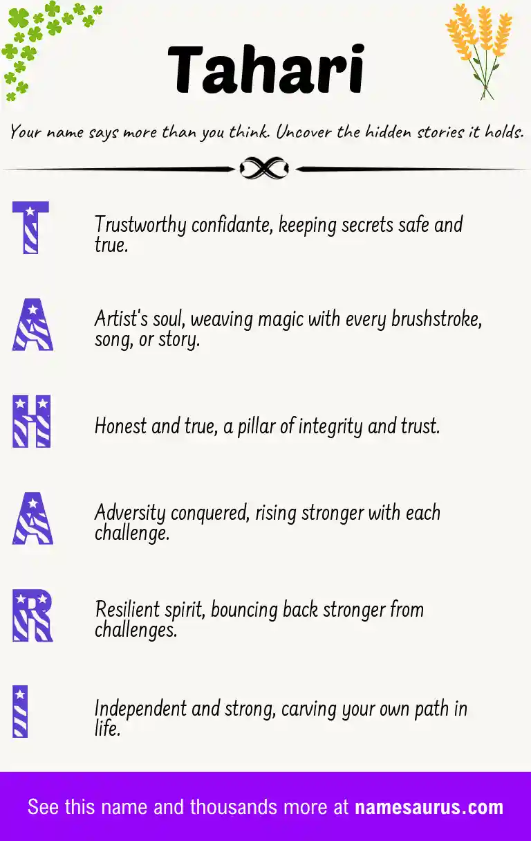 Acrostic poem about Tahari.