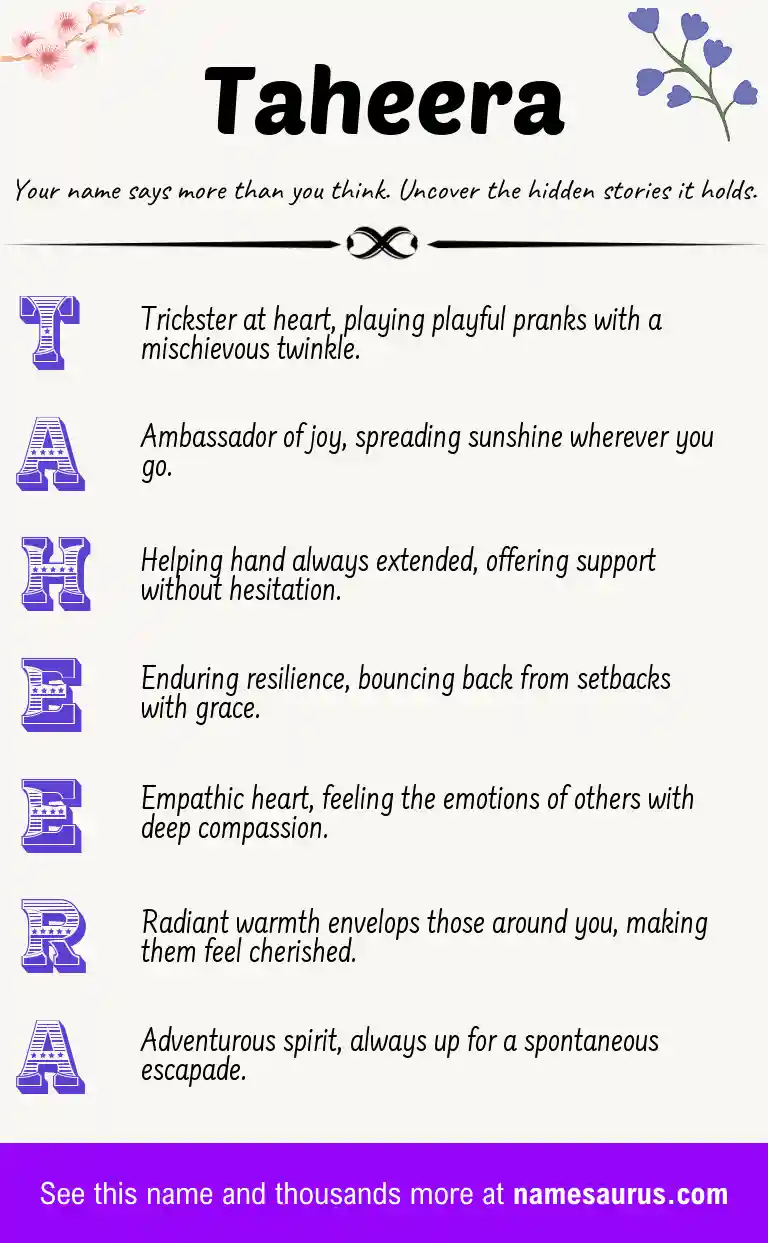 Acrostic poem about Taheera.