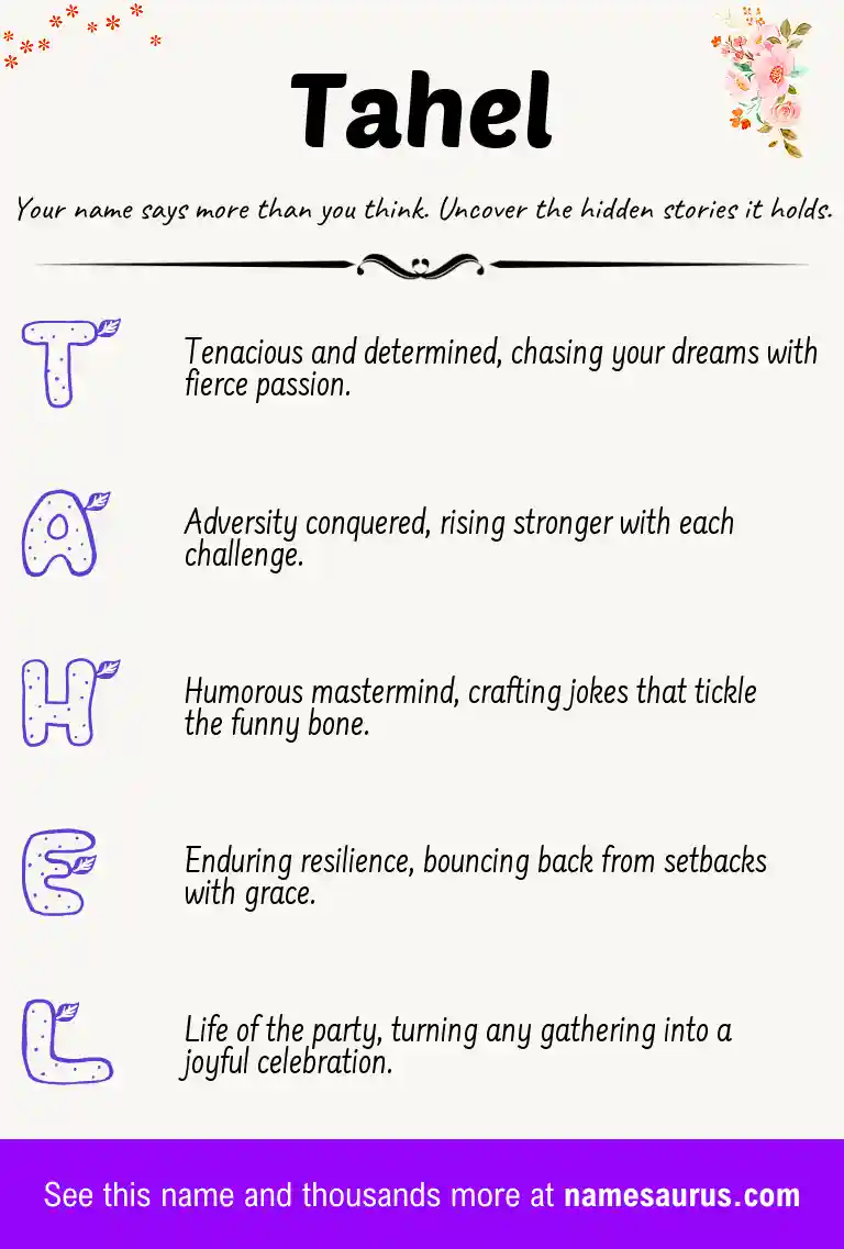 Acrostic poem about Tahel.
