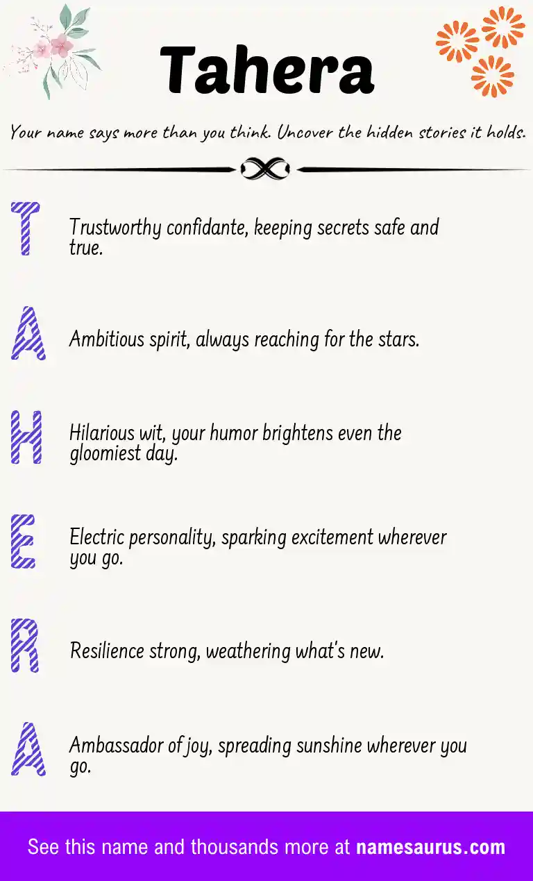Acrostic poem about Tahera.