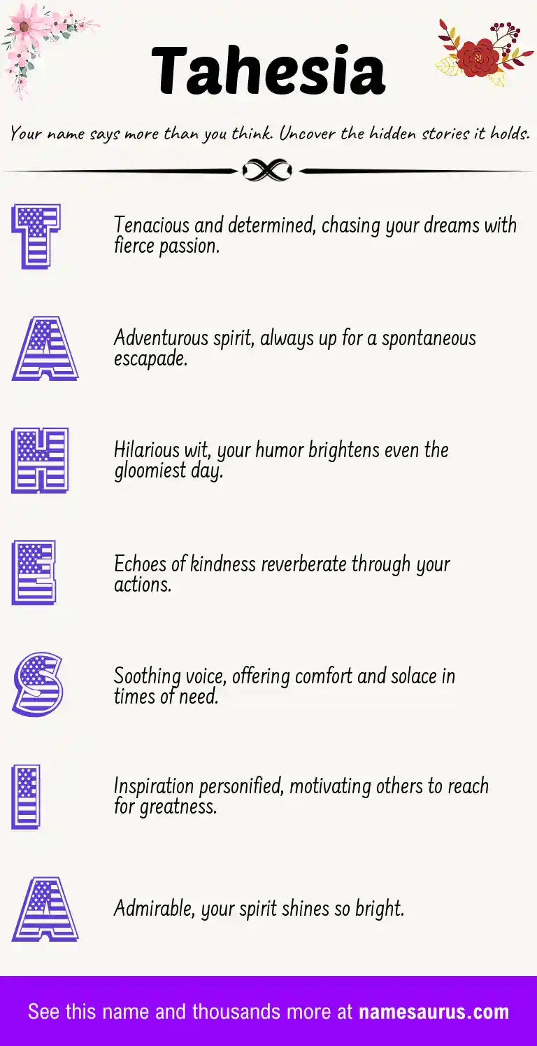 Acrostic poem about Tahesia.