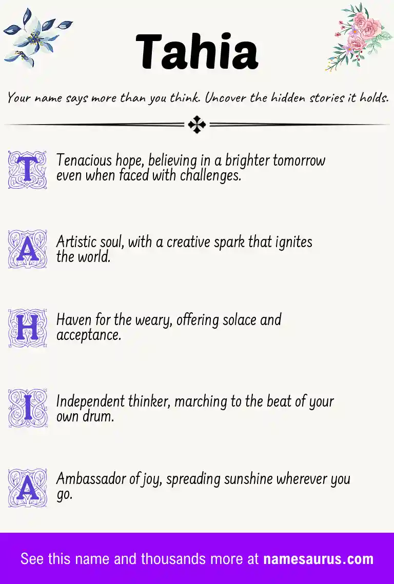 Acrostic poem about Tahia.