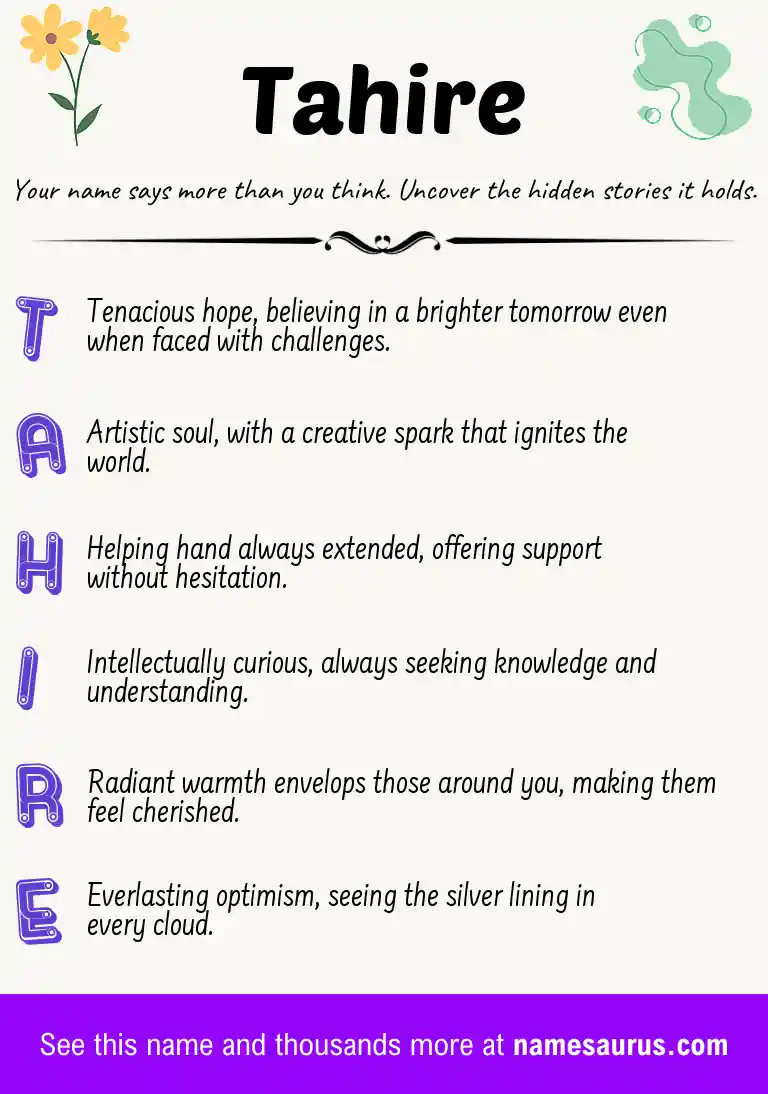 Acrostic poem about Tahire.