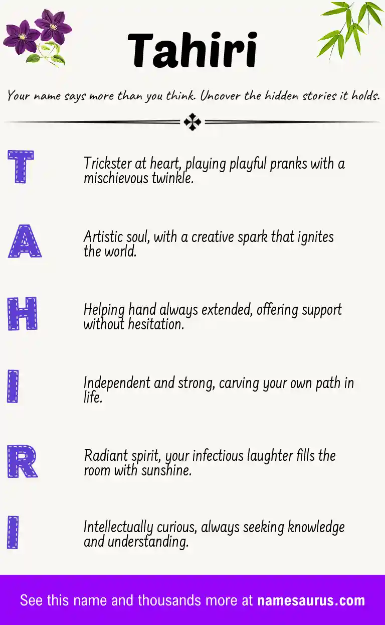 Acrostic poem about Tahiri.