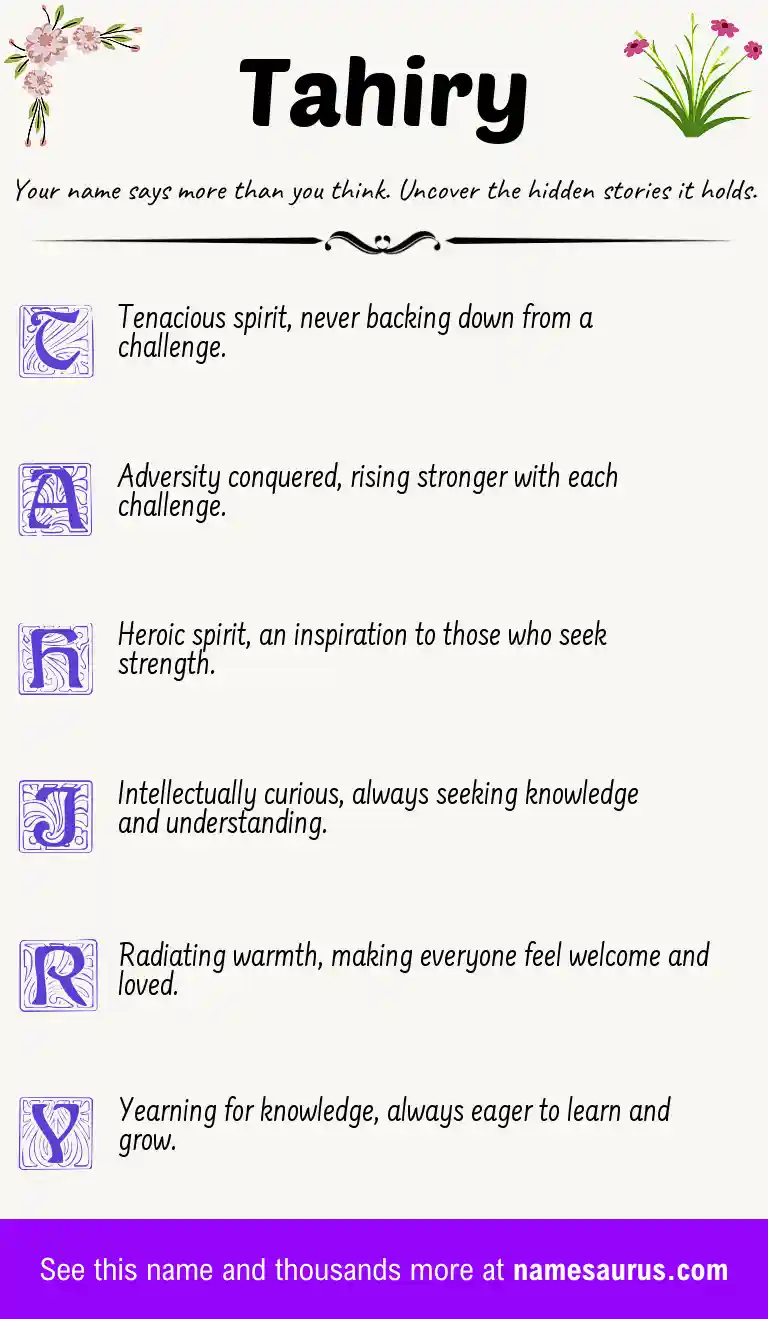 Acrostic poem about Tahiry.