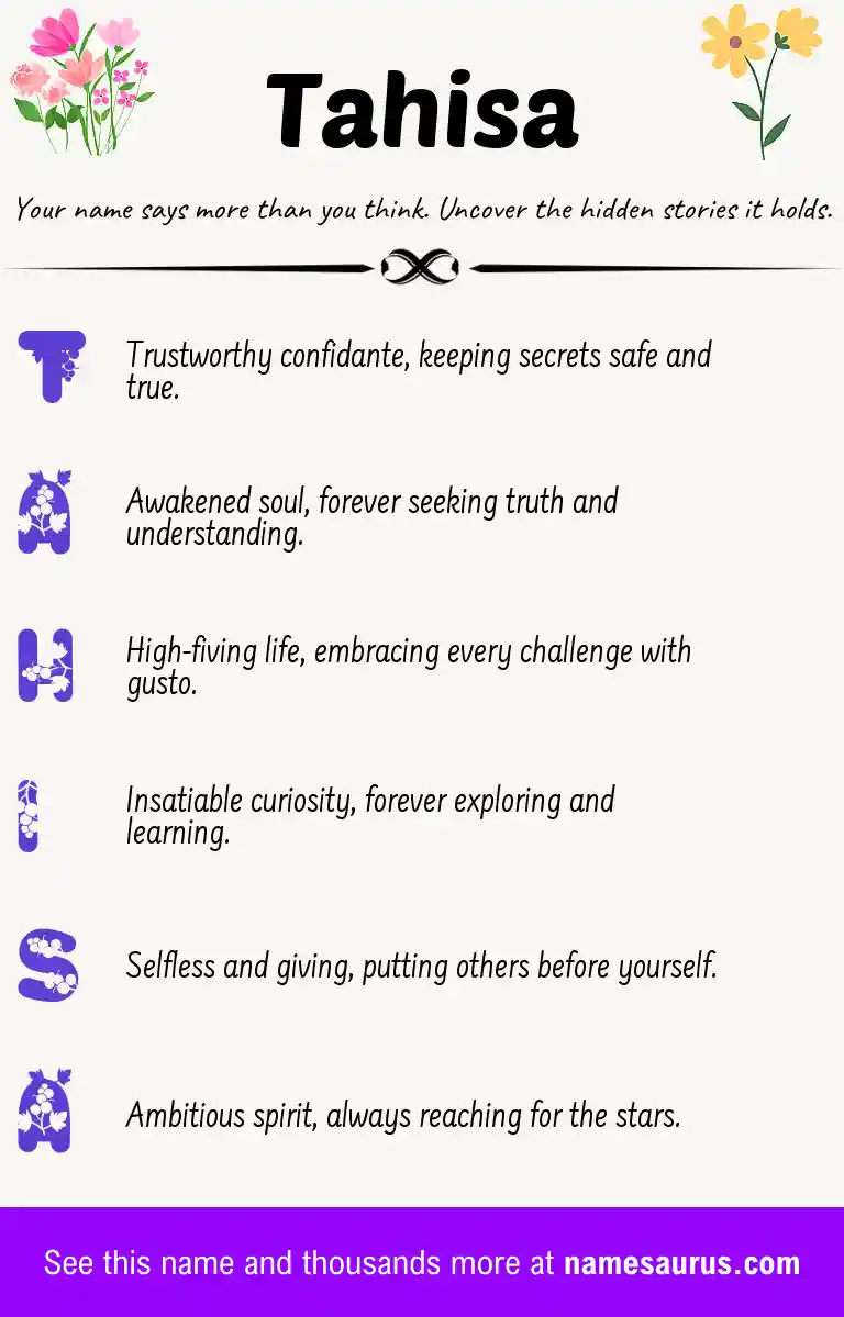 Acrostic poem about Tahisa.