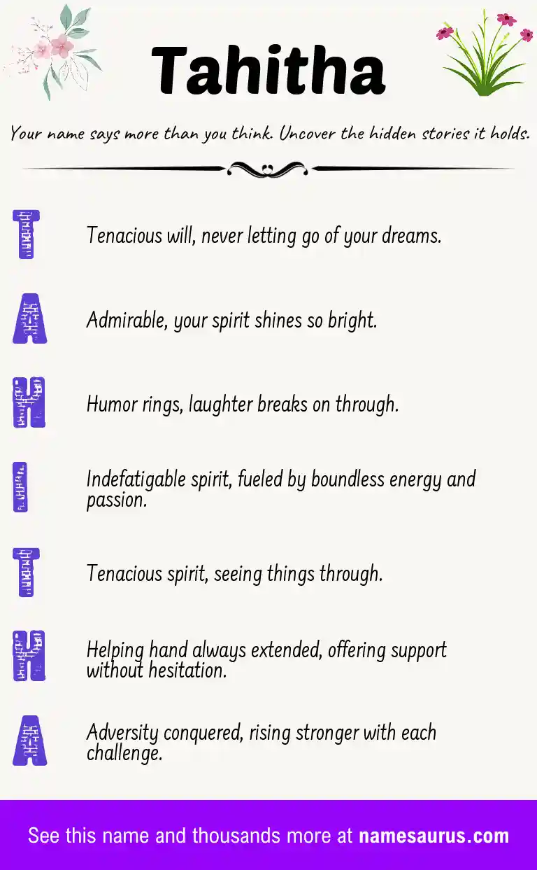 Acrostic poem about Tahitha.