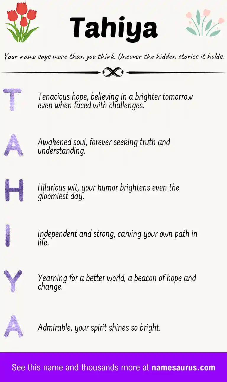 Acrostic poem about Tahiya.