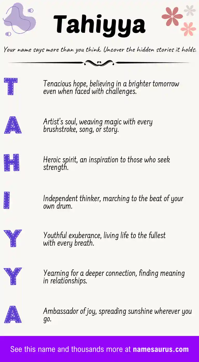 Acrostic poem about Tahiyya.