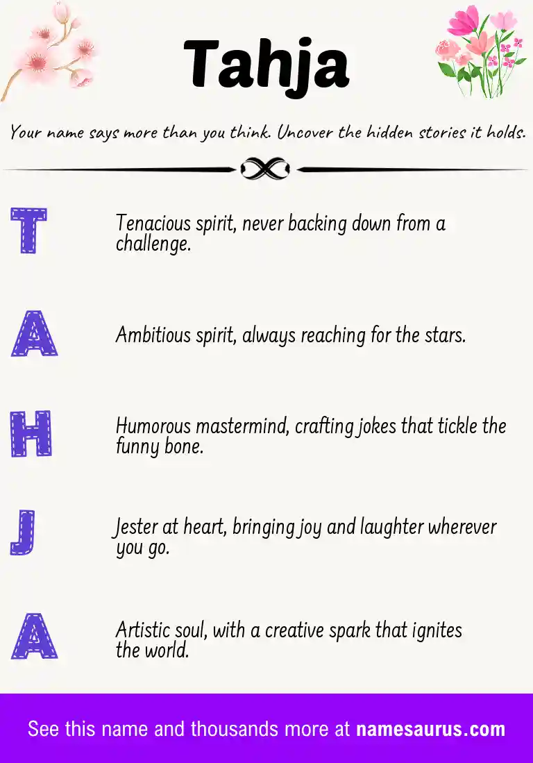 Acrostic poem about Tahja.