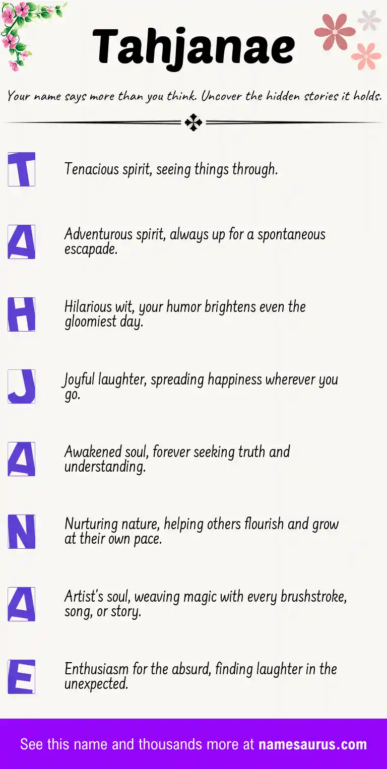 Acrostic poem about Tahjanae.
