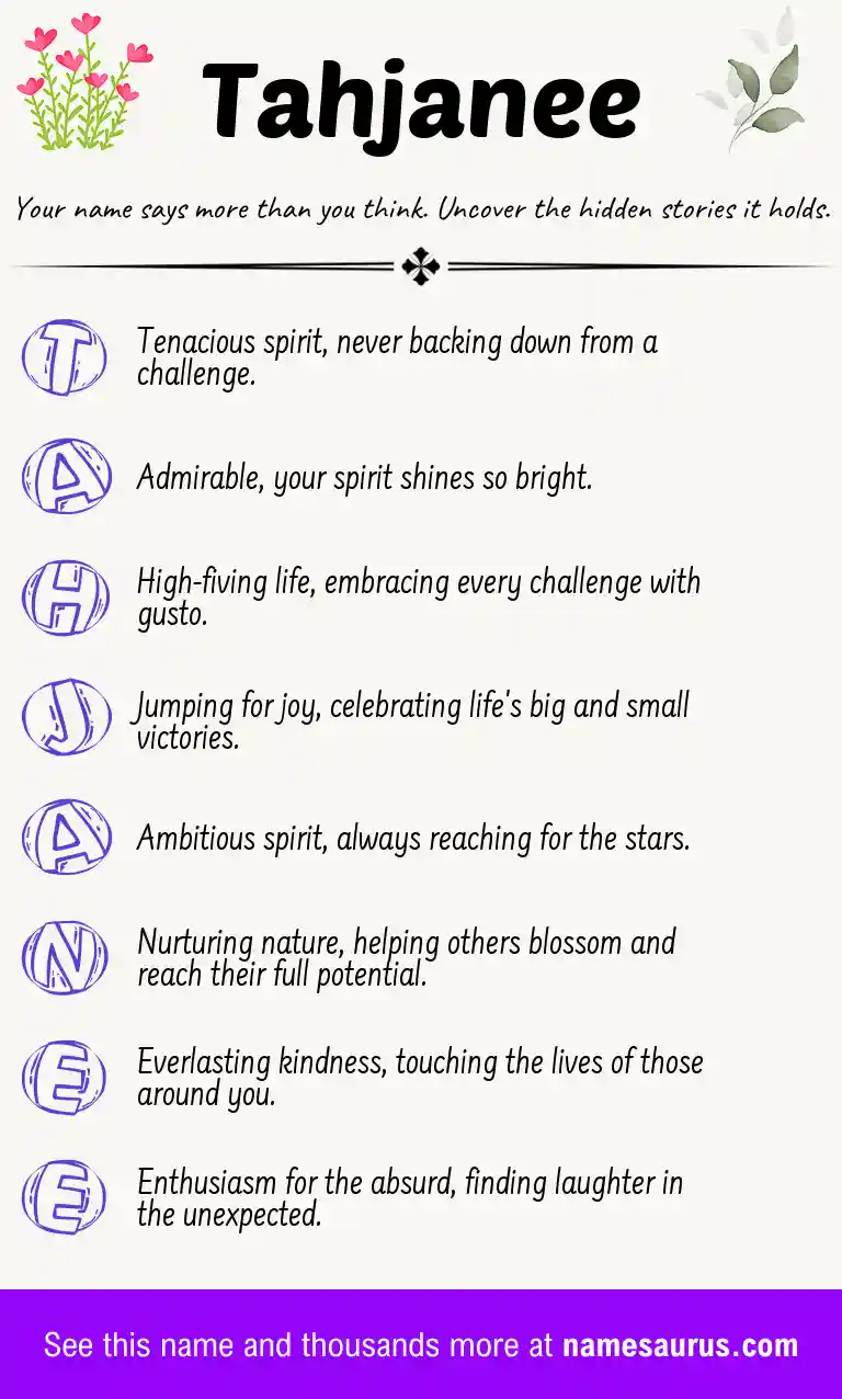 Acrostic poem about Tahjanee.