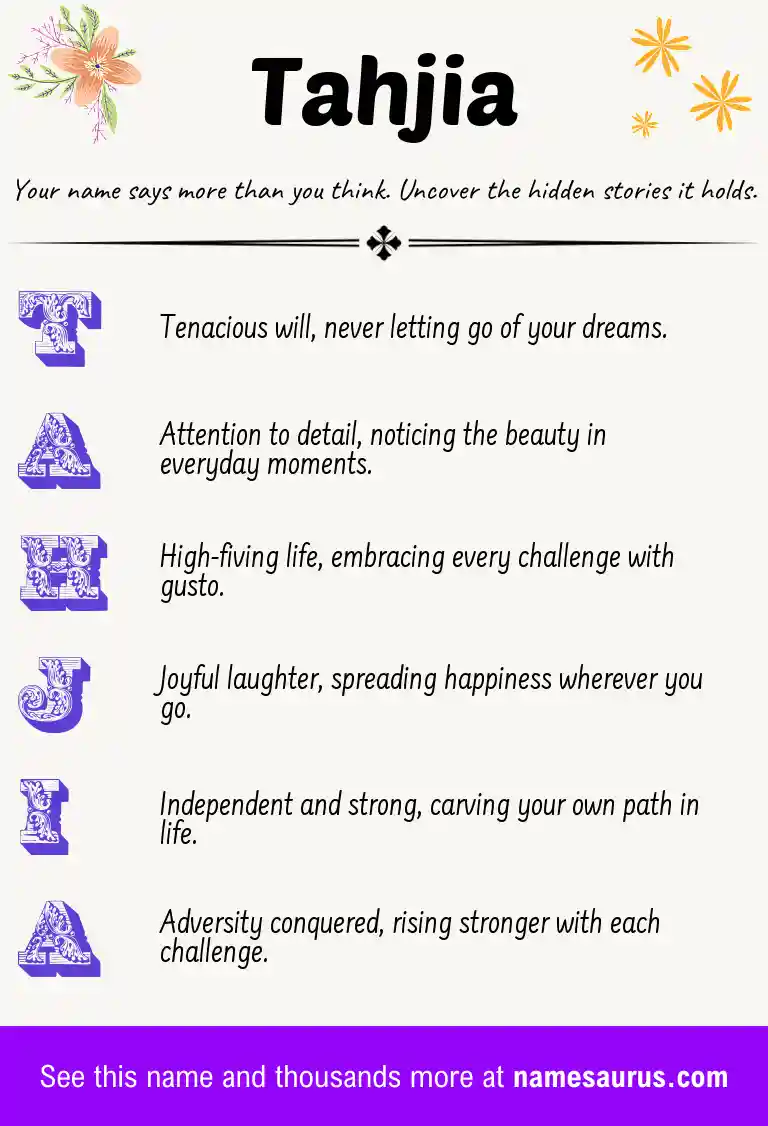 Acrostic poem about Tahjia.