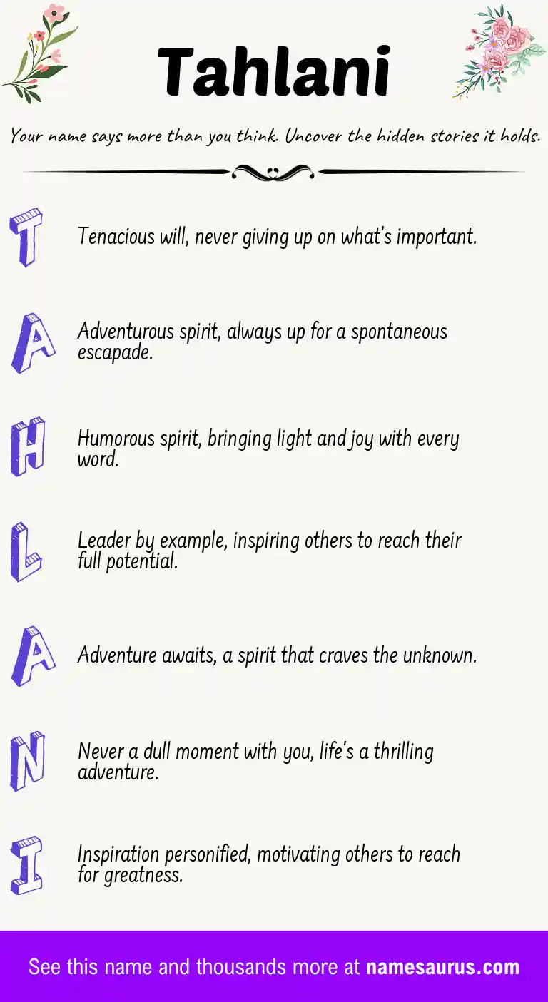 Acrostic poem about Tahlani.