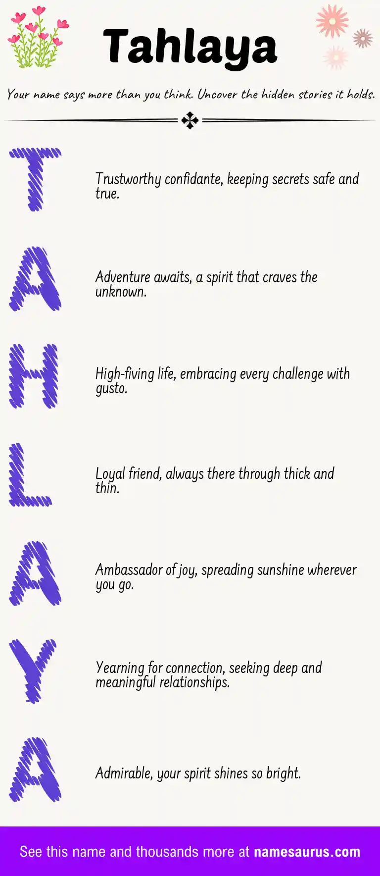 Acrostic poem about Tahlaya.