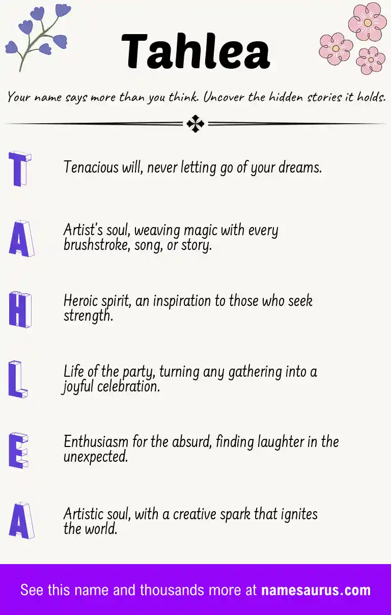 Acrostic poem about Tahlea.