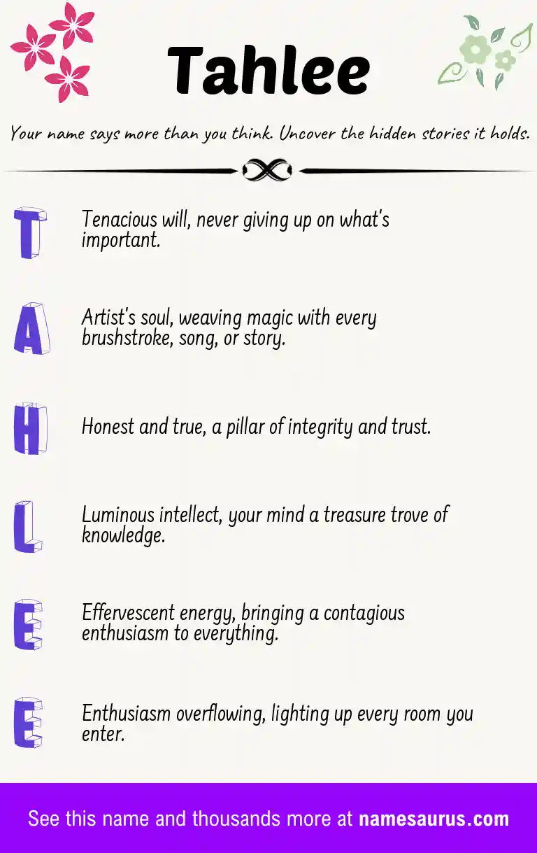 Acrostic poem about Tahlee.