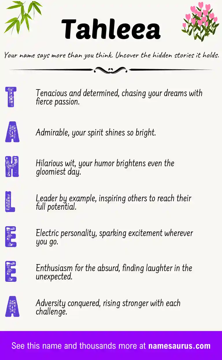 Acrostic poem about Tahleea.