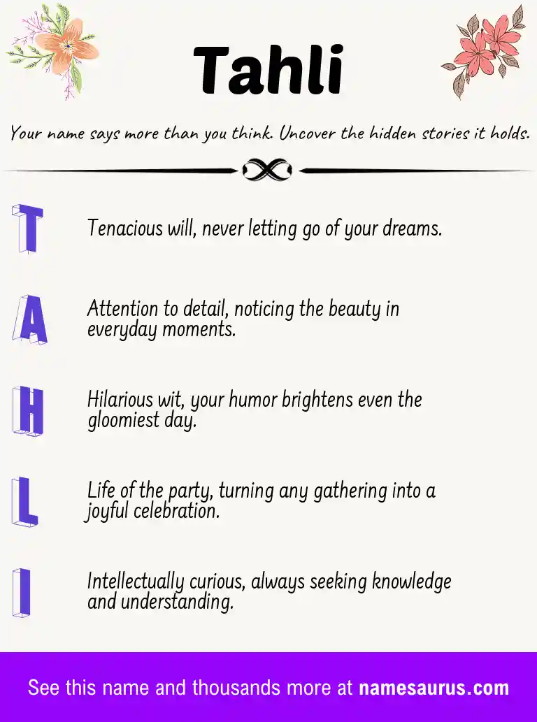 Acrostic poem about Tahli.