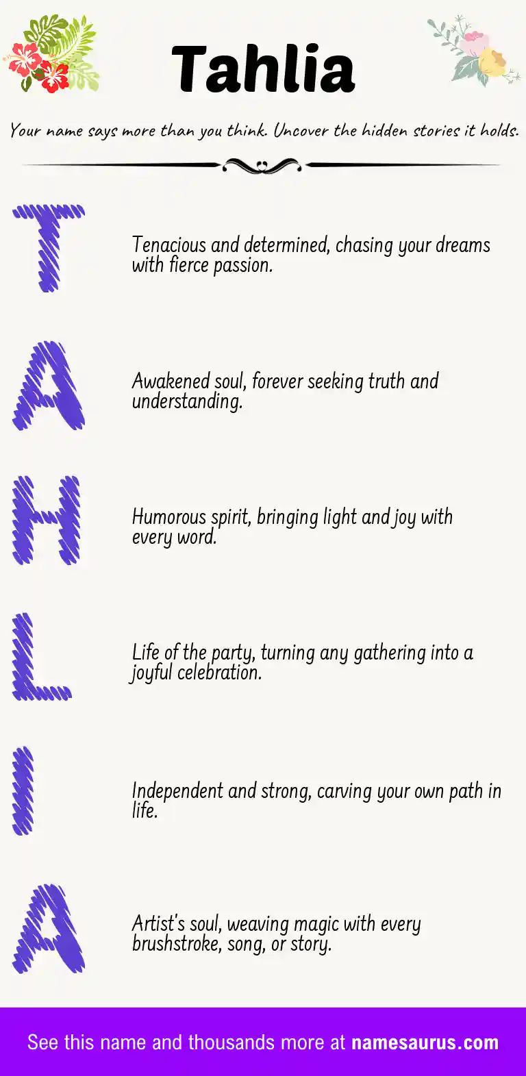 Acrostic poem about Tahlia.