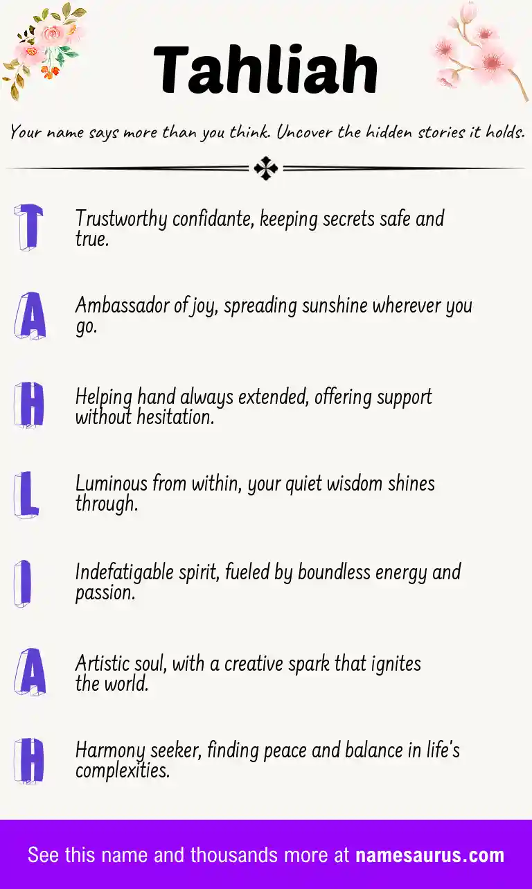 Acrostic poem about Tahliah.