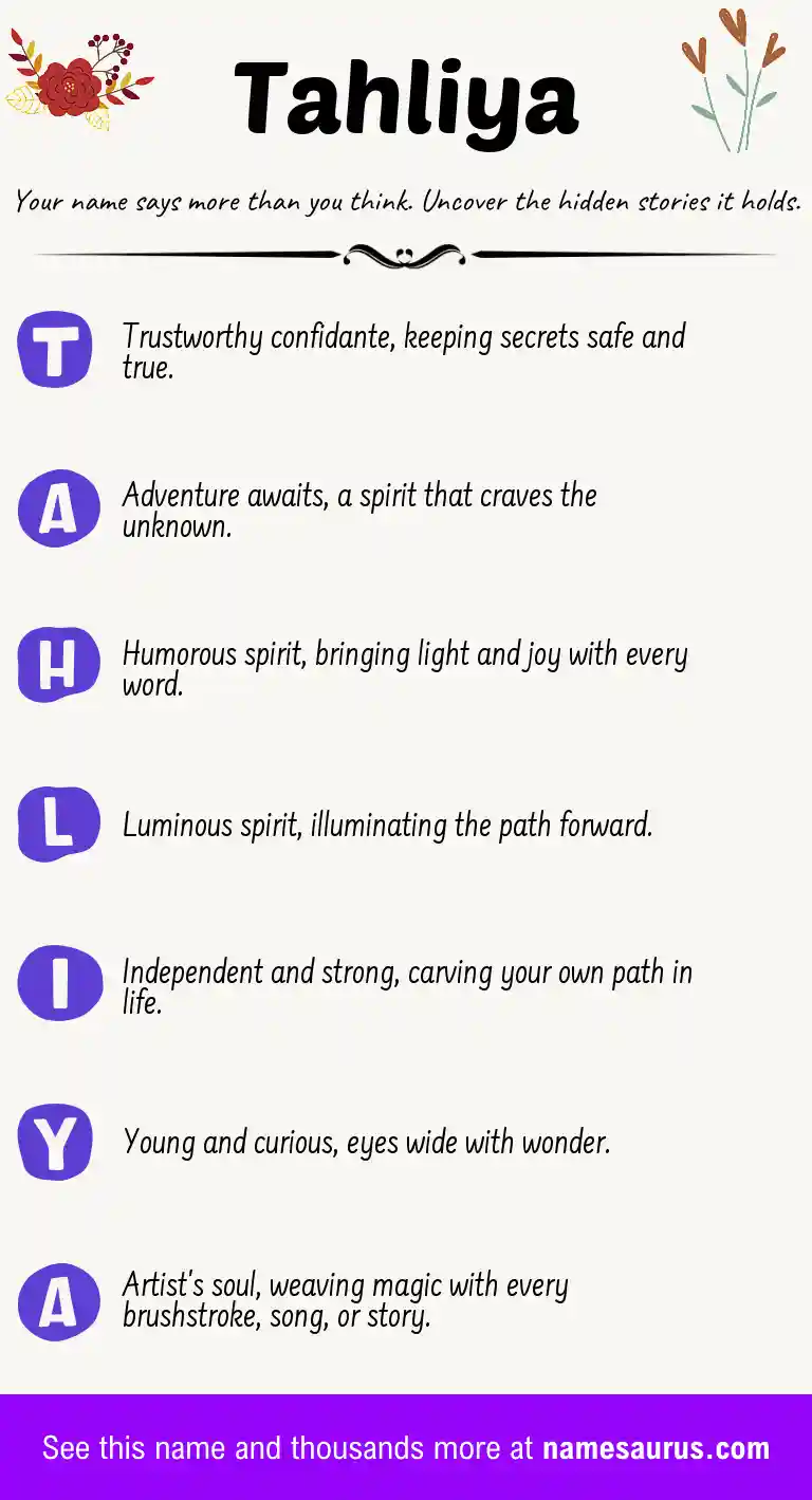 Acrostic poem about Tahliya.