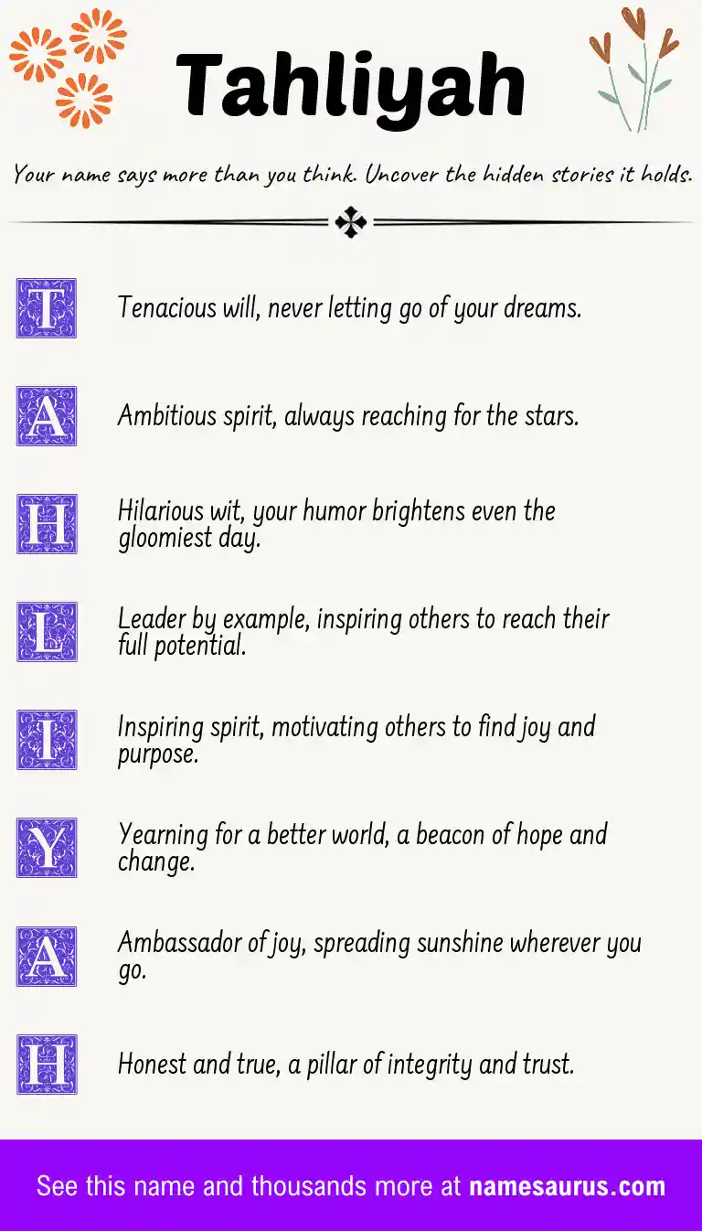 Acrostic poem about Tahliyah.