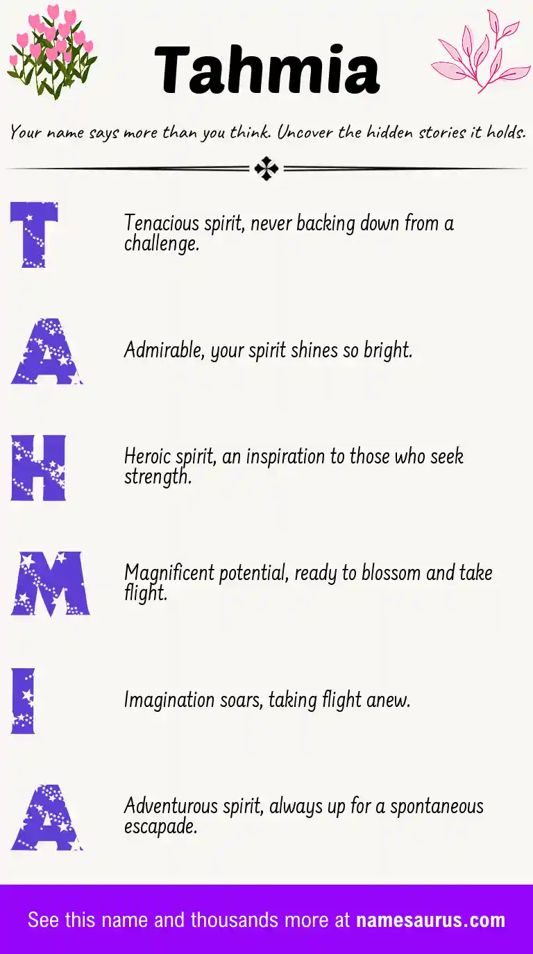Acrostic poem about Tahmia.