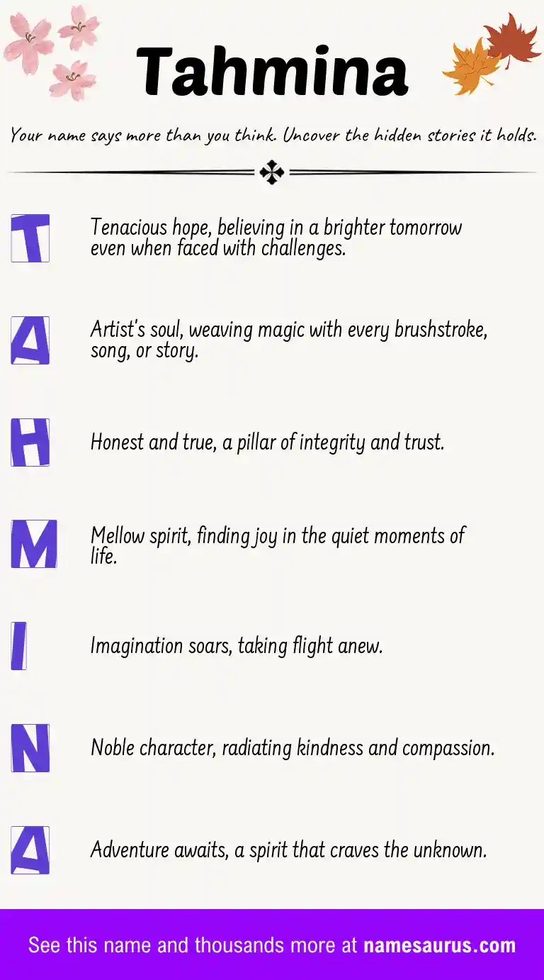Acrostic poem about Tahmina.