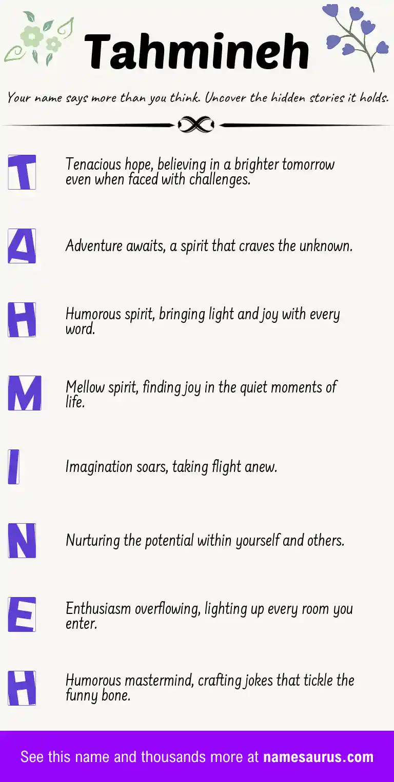 Acrostic poem about Tahmineh.