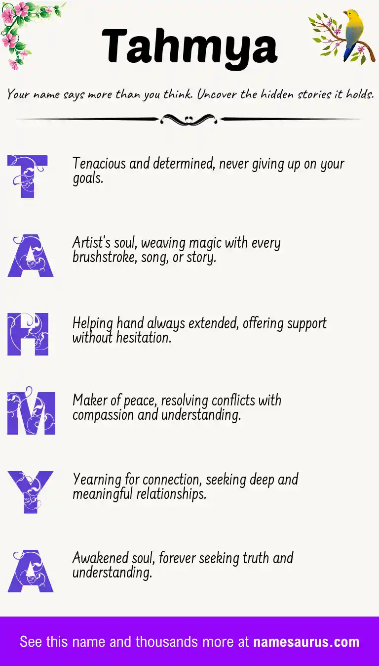 Acrostic poem about Tahmya.