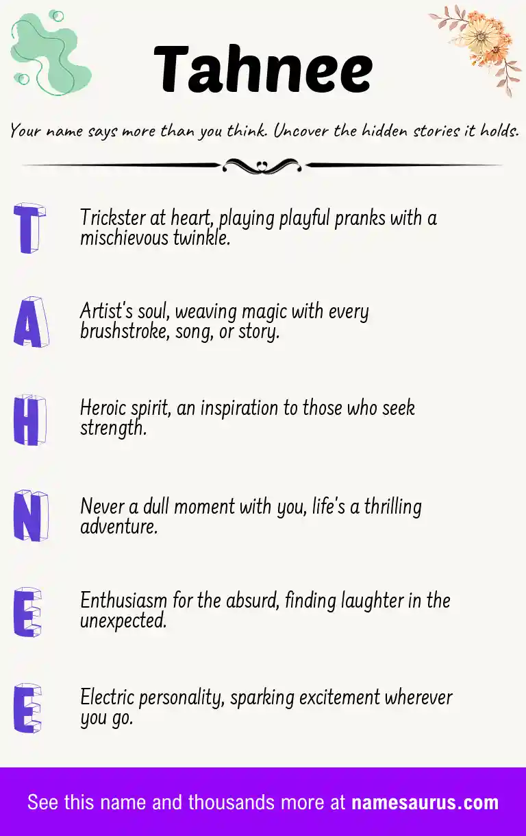 Acrostic poem about Tahnee.
