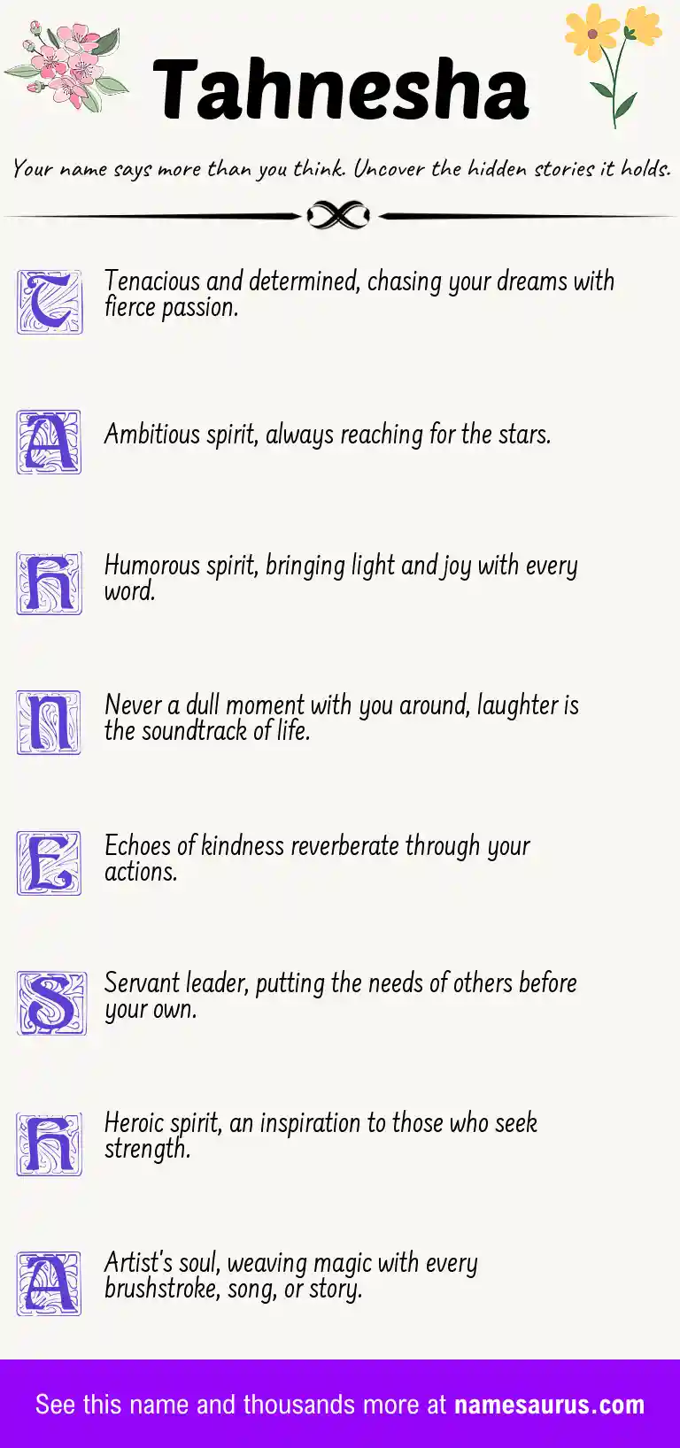 Acrostic poem about Tahnesha.