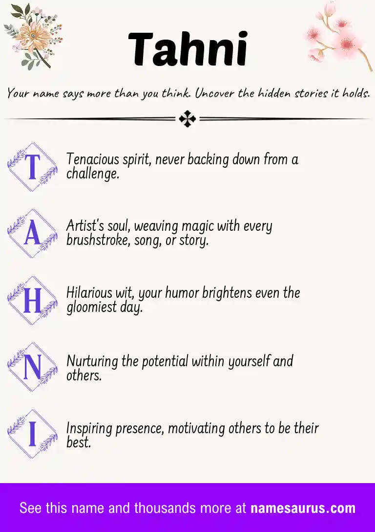 Acrostic poem about Tahni.
