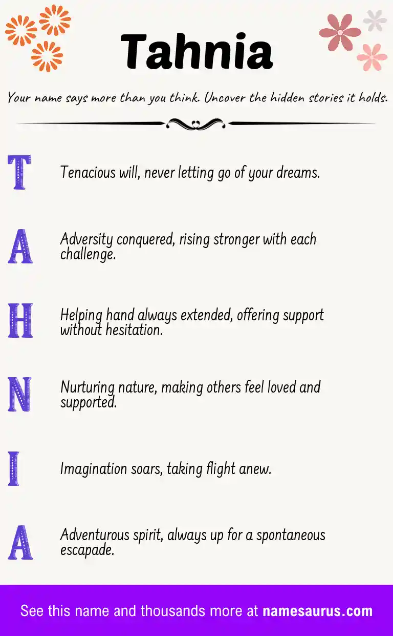Acrostic poem about Tahnia.