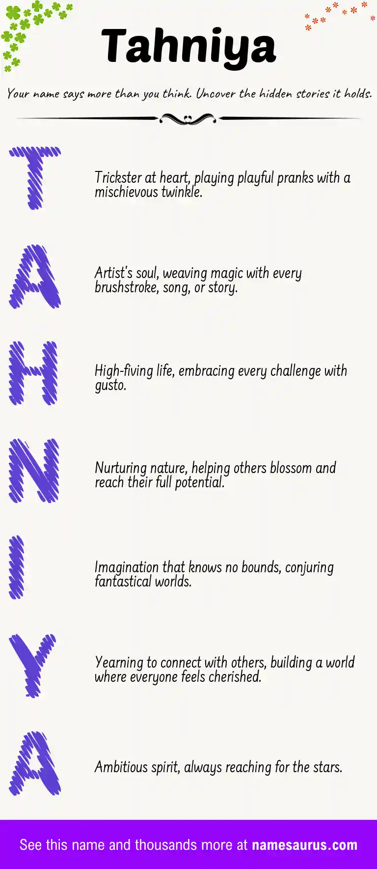 Acrostic poem about Tahniya.