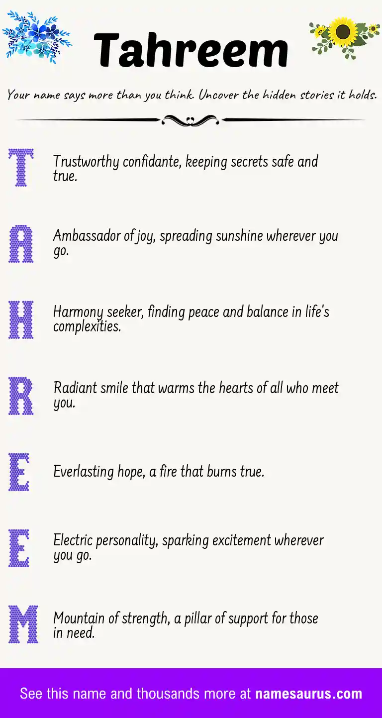 Acrostic poem about Tahreem.