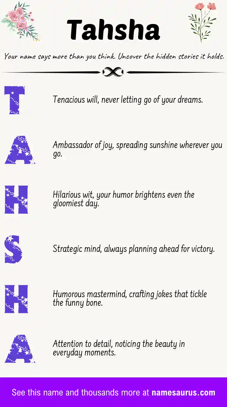 Acrostic poem about Tahsha.