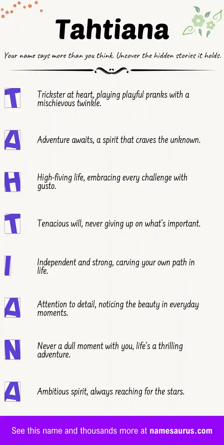 Acrostic poem about Tahtiana.
