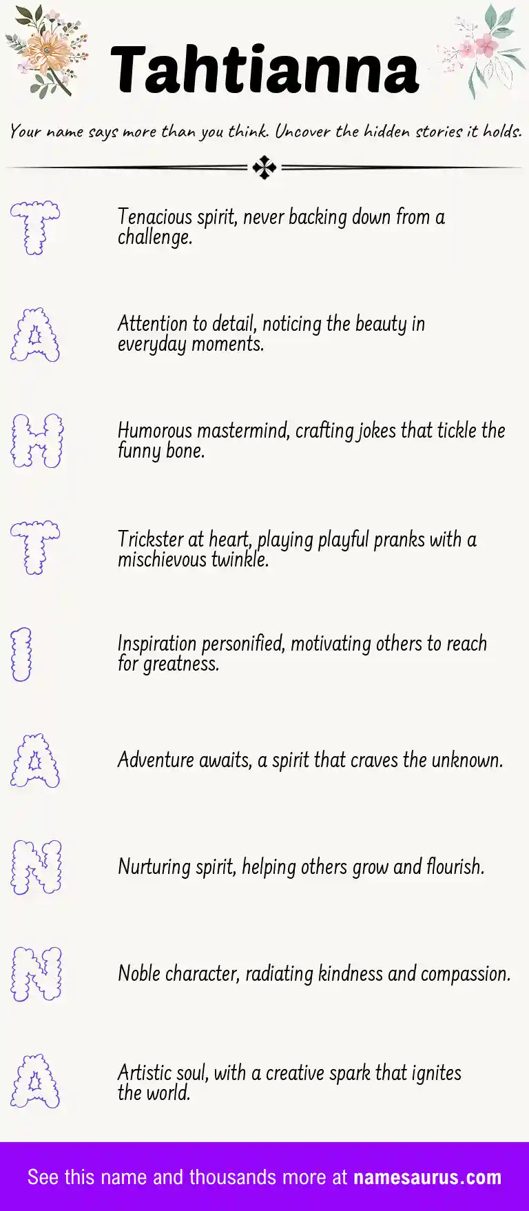 Acrostic poem about Tahtianna.