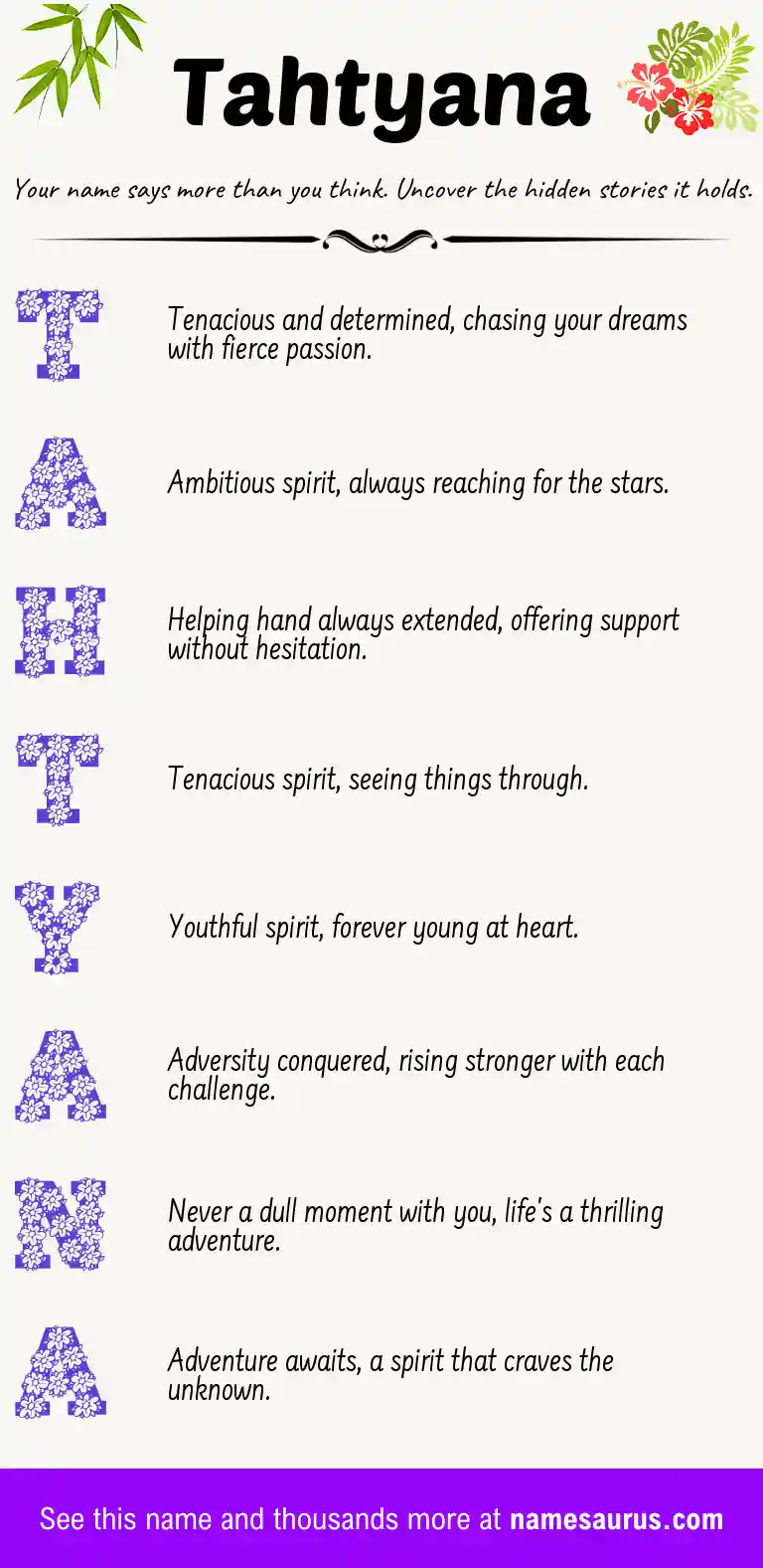 Acrostic poem about Tahtyana.
