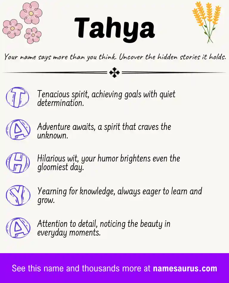 Acrostic poem about Tahya.