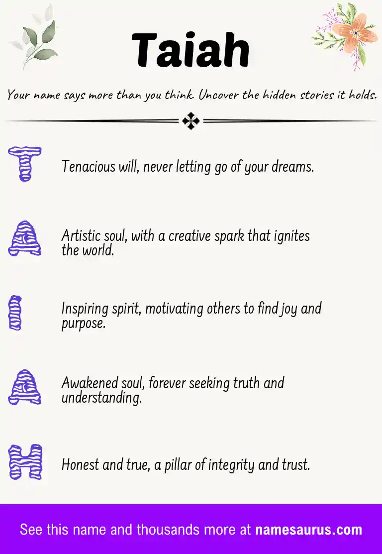 Acrostic poem about Taiah.