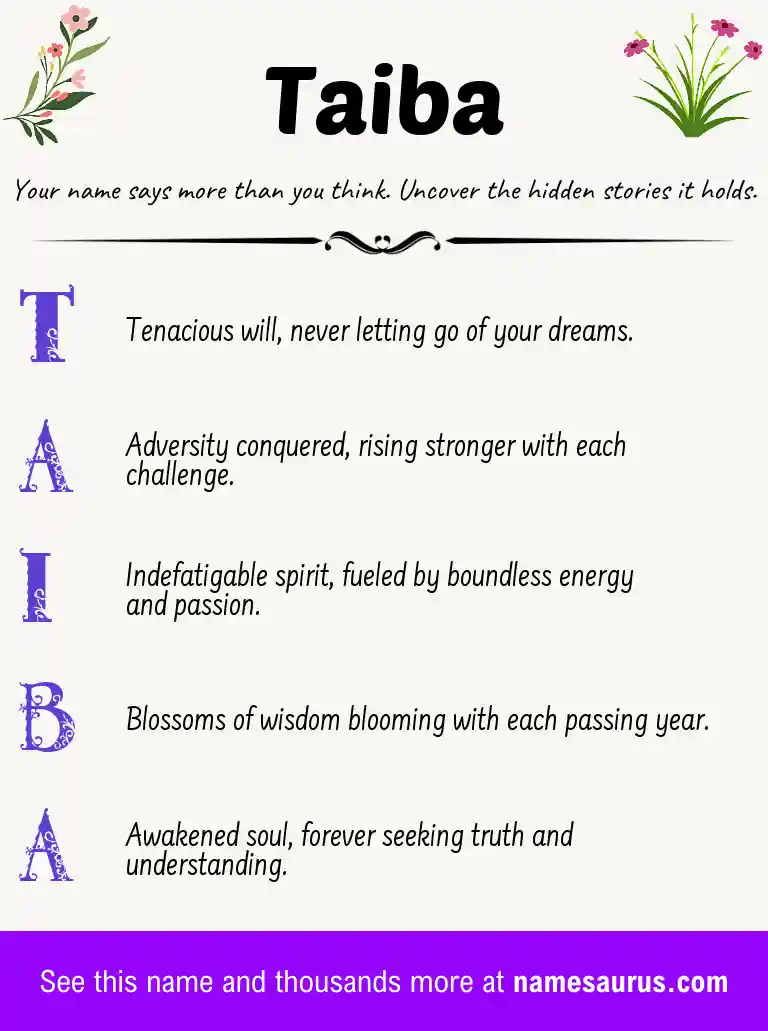 Acrostic poem about Taiba.