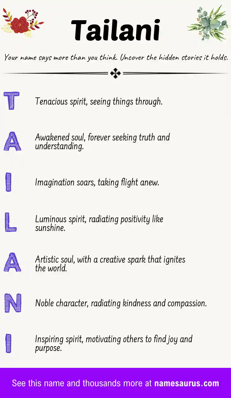 Acrostic poem about Tailani.
