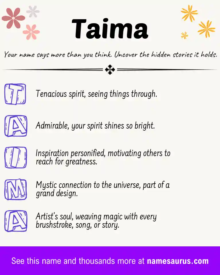 Acrostic poem about Taima.