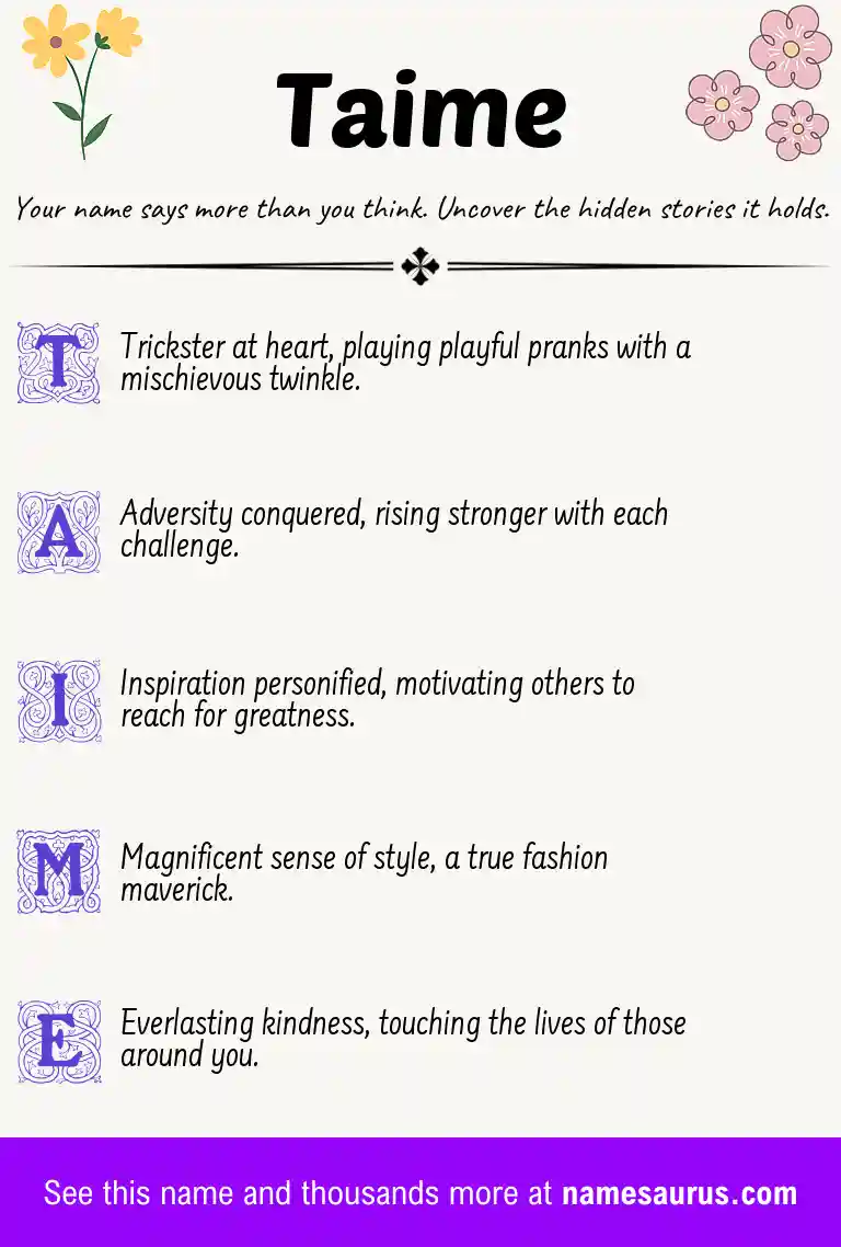 Acrostic poem about Taime.