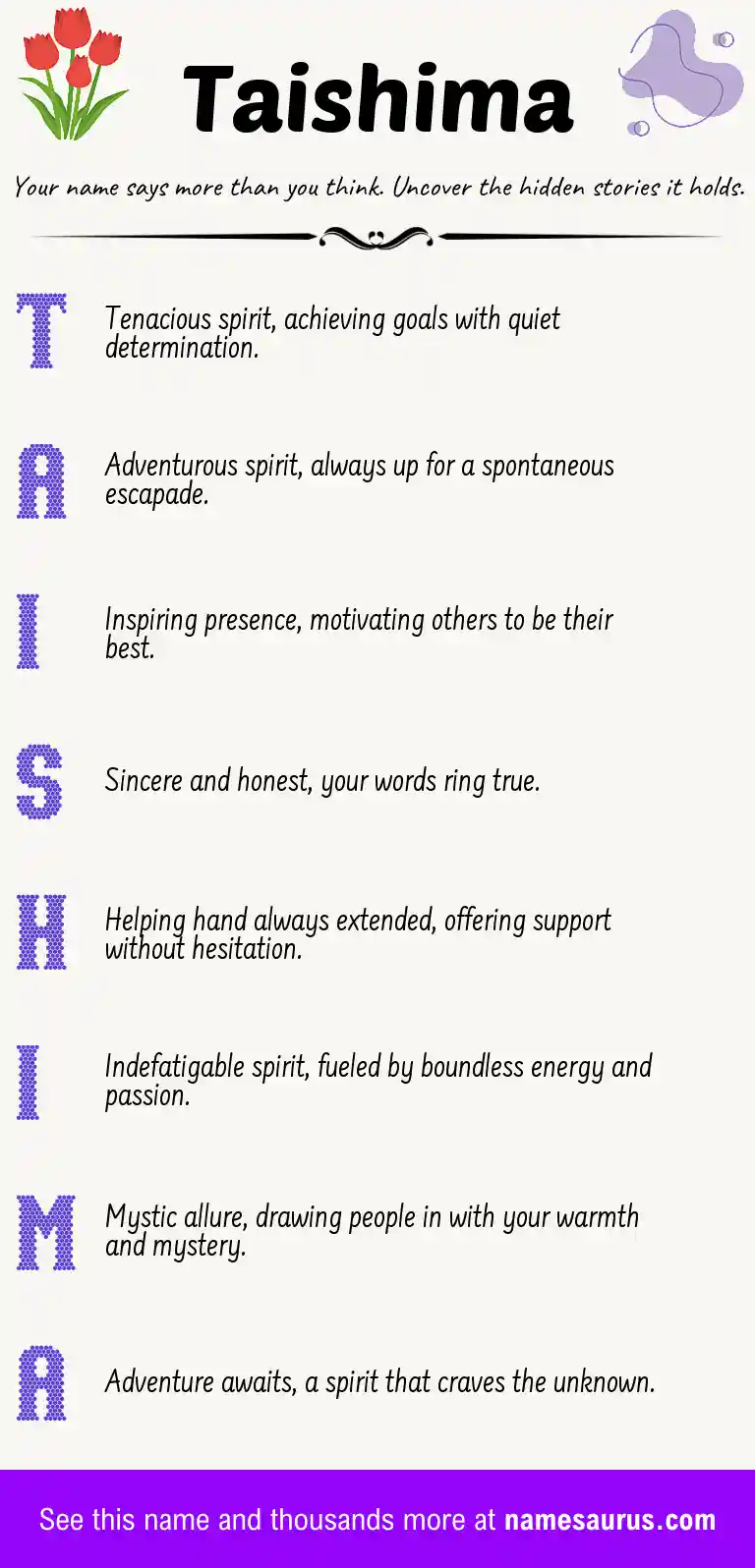 Acrostic poem about Taishima.