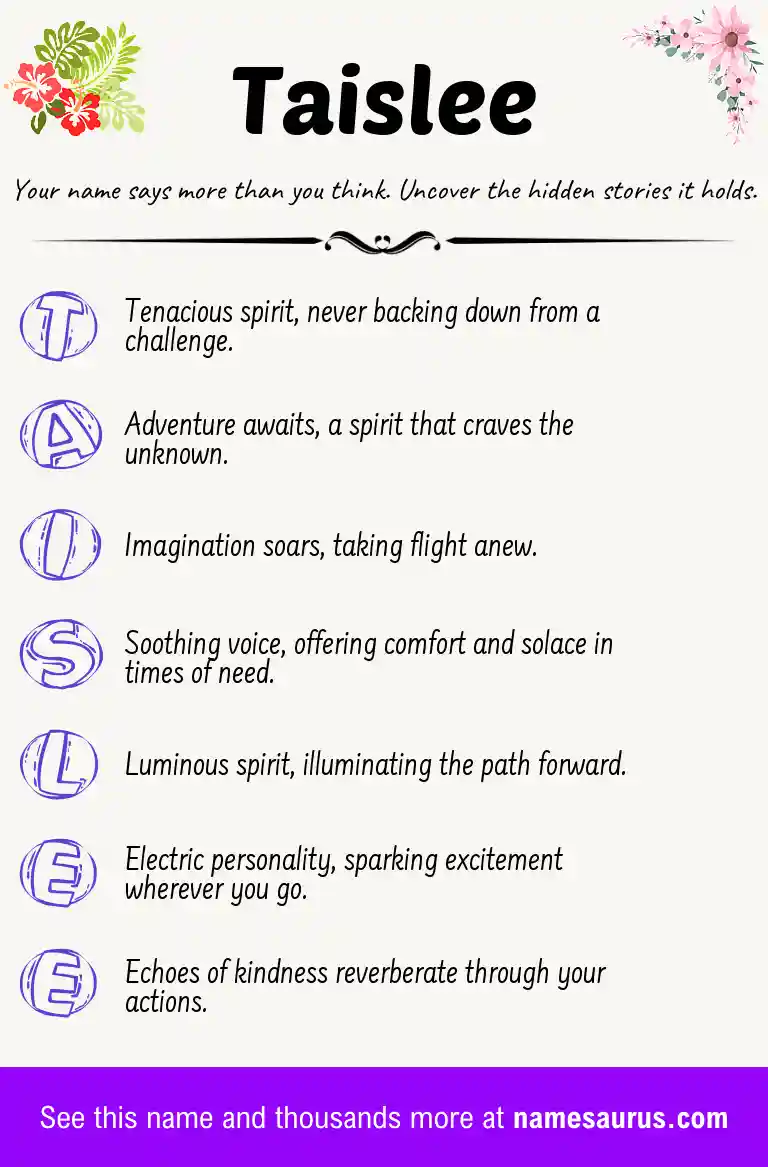 Acrostic poem about Taislee.