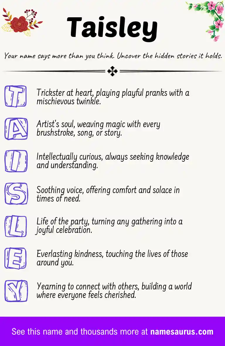 Acrostic poem about Taisley.